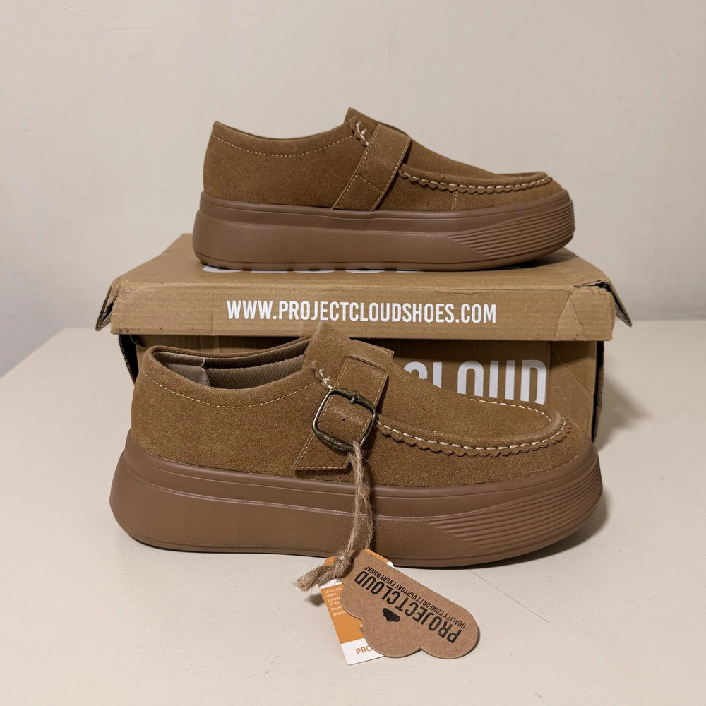 Project Cloud Della Suede Buckle Platform Loafers Brown Women's 8.5